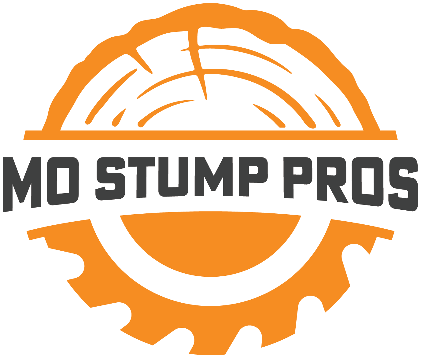 MO Stump Pros White Outline Logo - Missouri Stump Grinding St. Louis, St. Charles, Chesterfield mo stump pros orange and grey logo